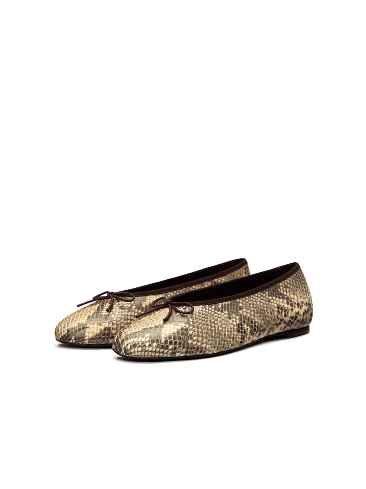 Snakeskin Round-Toe Slip-On Front Classic Bow Ballet Flats