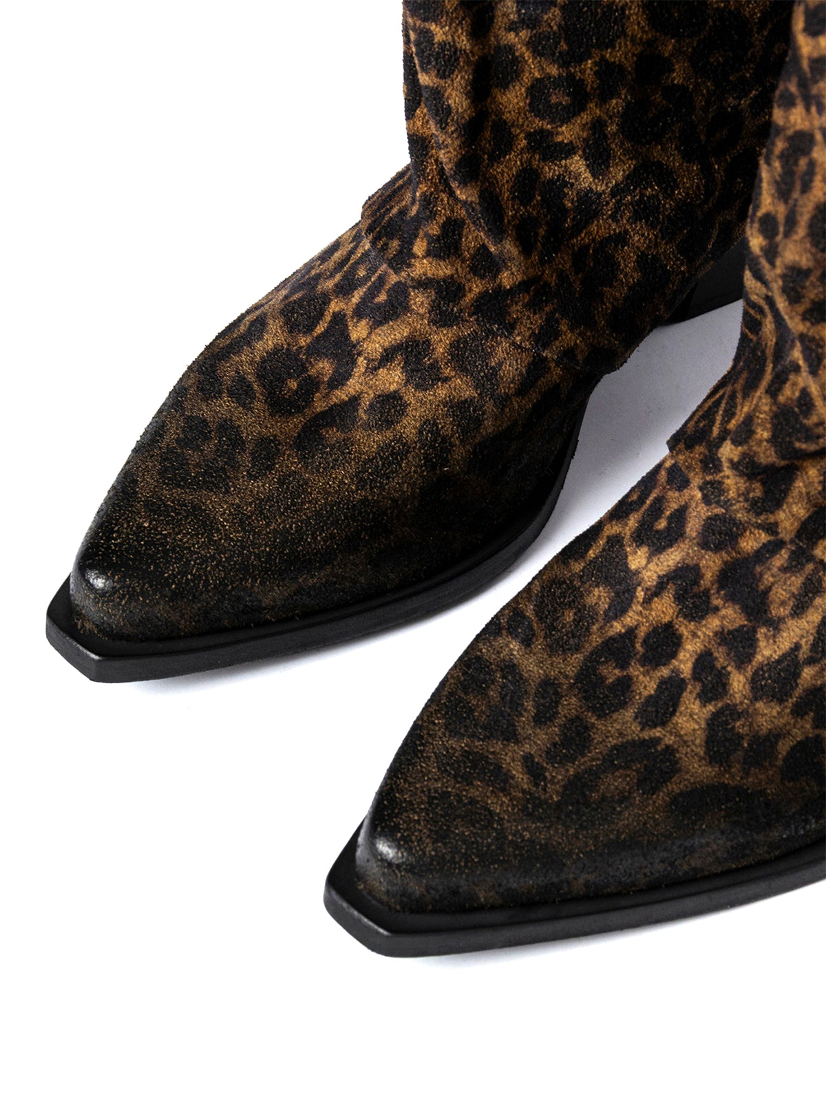 Leopard Faux Suede Snip-Toe Mid Calf Classic Cowgirl Boots