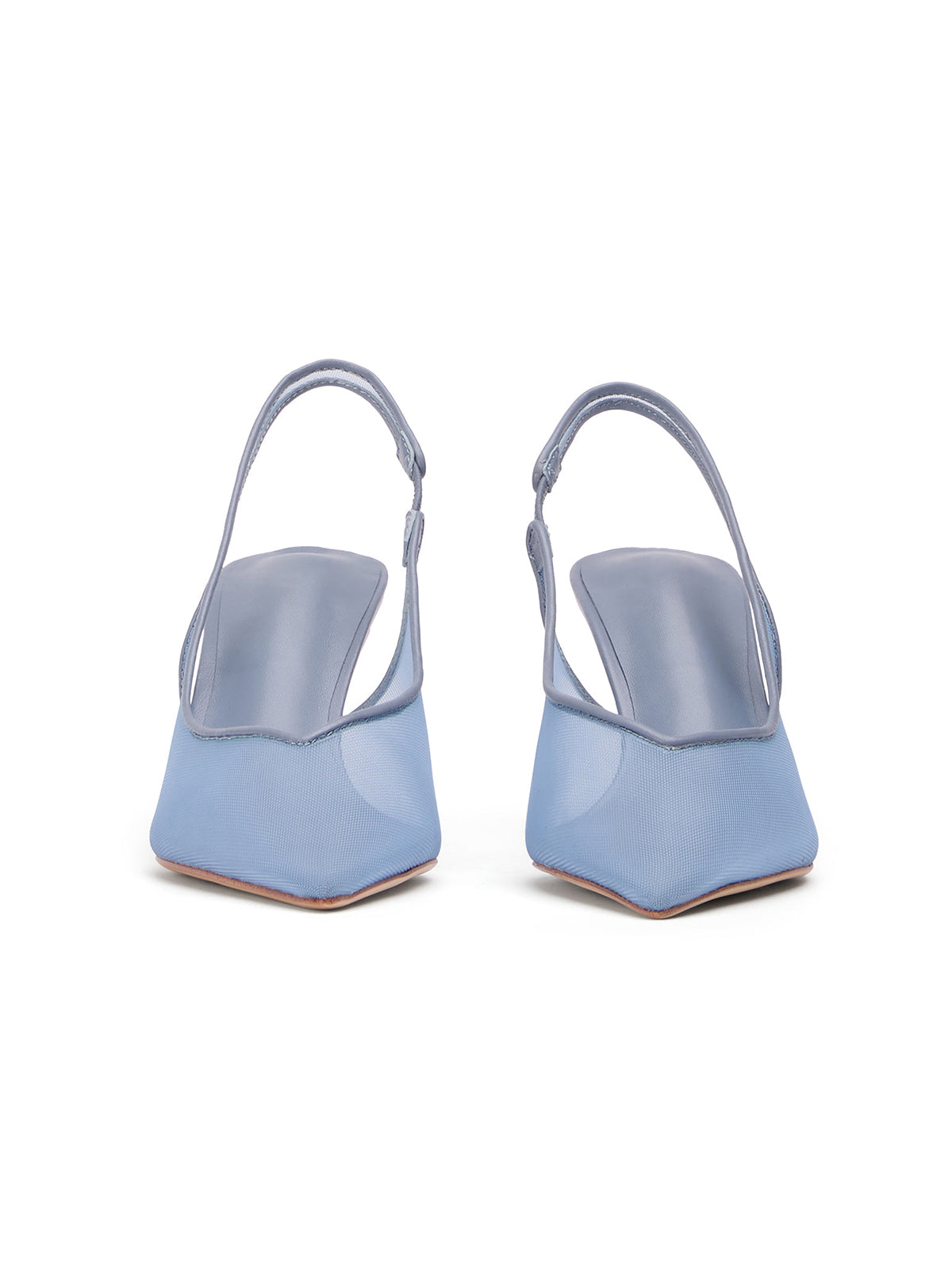 Blue Mesh Pointy Flared Heel Pumps Slingback Bridal Shoes