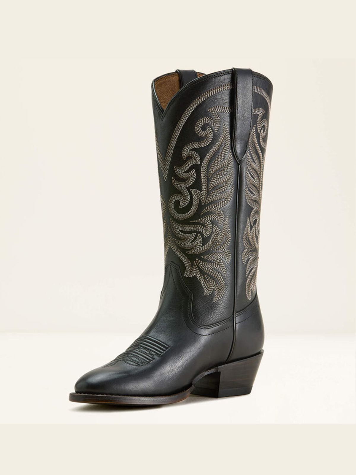 Black Round-Toe Delicate Embroidery Chic Mid Calf Cowgirl Boots
