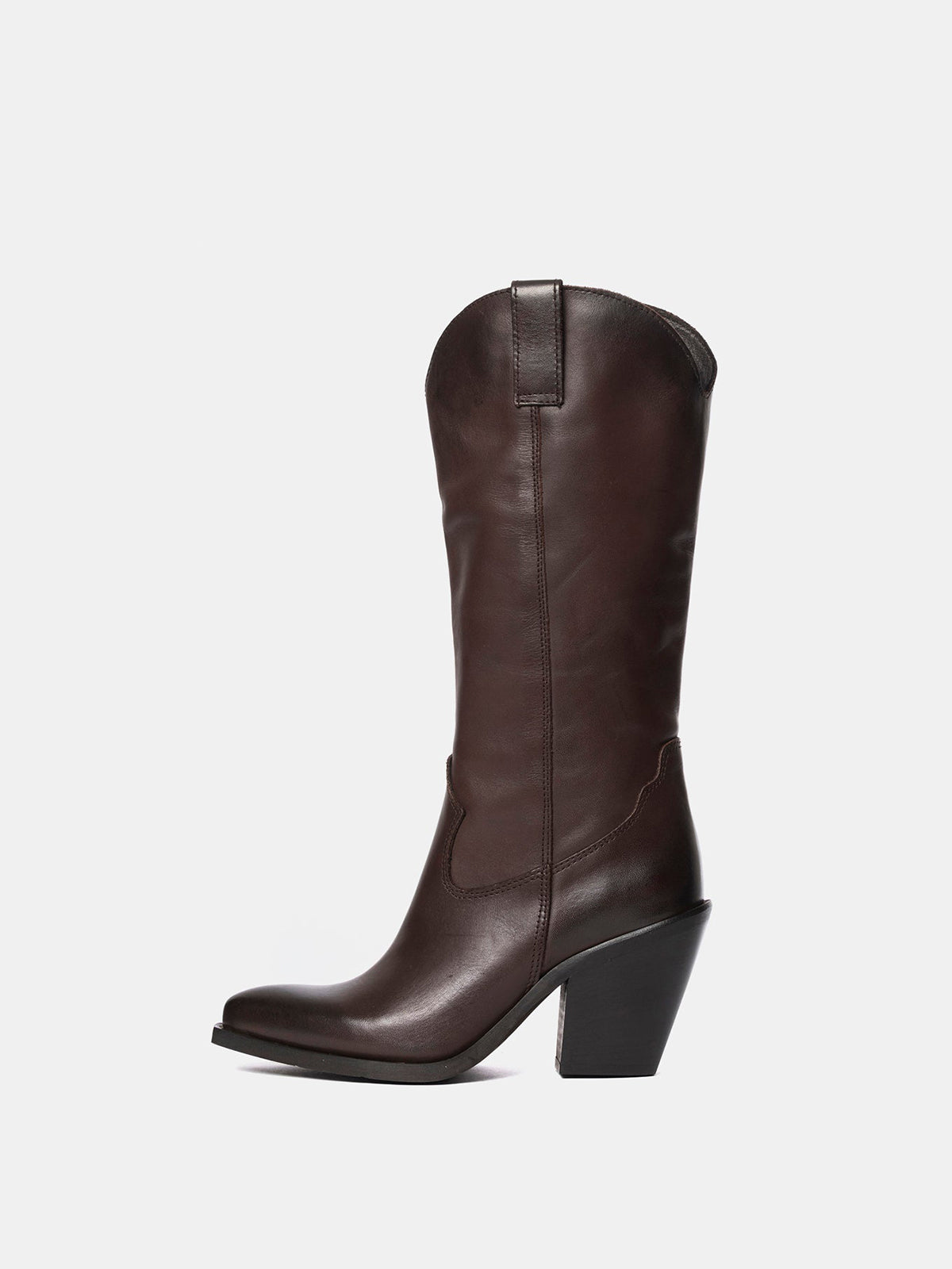 Dark Brown Snip-Toe Simple Half-Zip Mid Calf Classic Cowgirl Boots