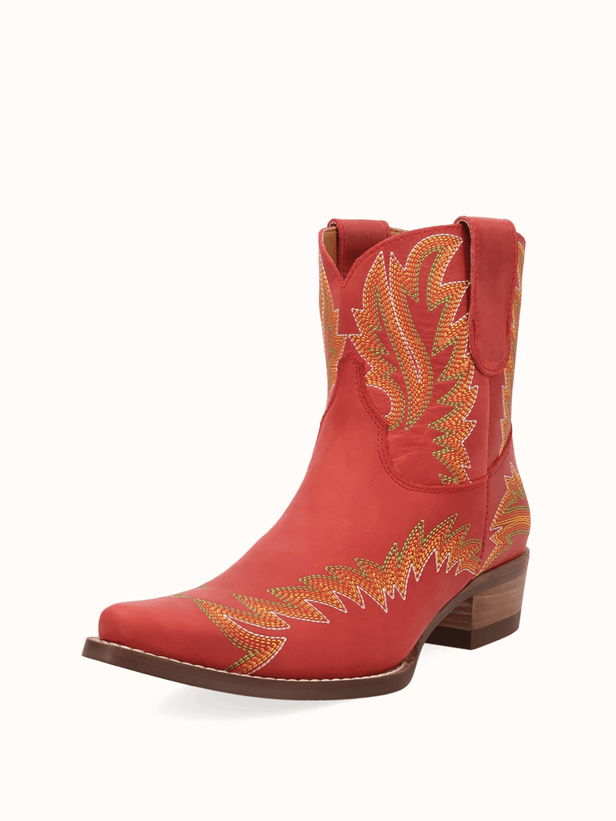 Red Snip-Toe Chic Flame Embroidery Sleek Ankle Cowgirl Boots