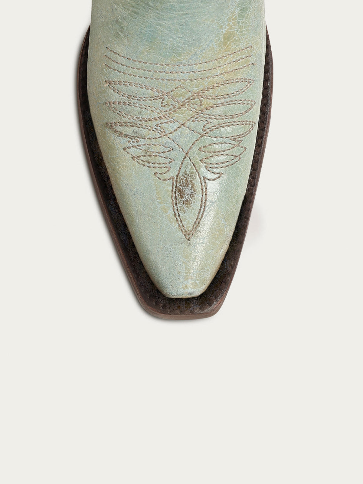 Distressed Turquoise Snip-Toe Embroidery Retro Half-Zip Knee High Cowgirl Boots