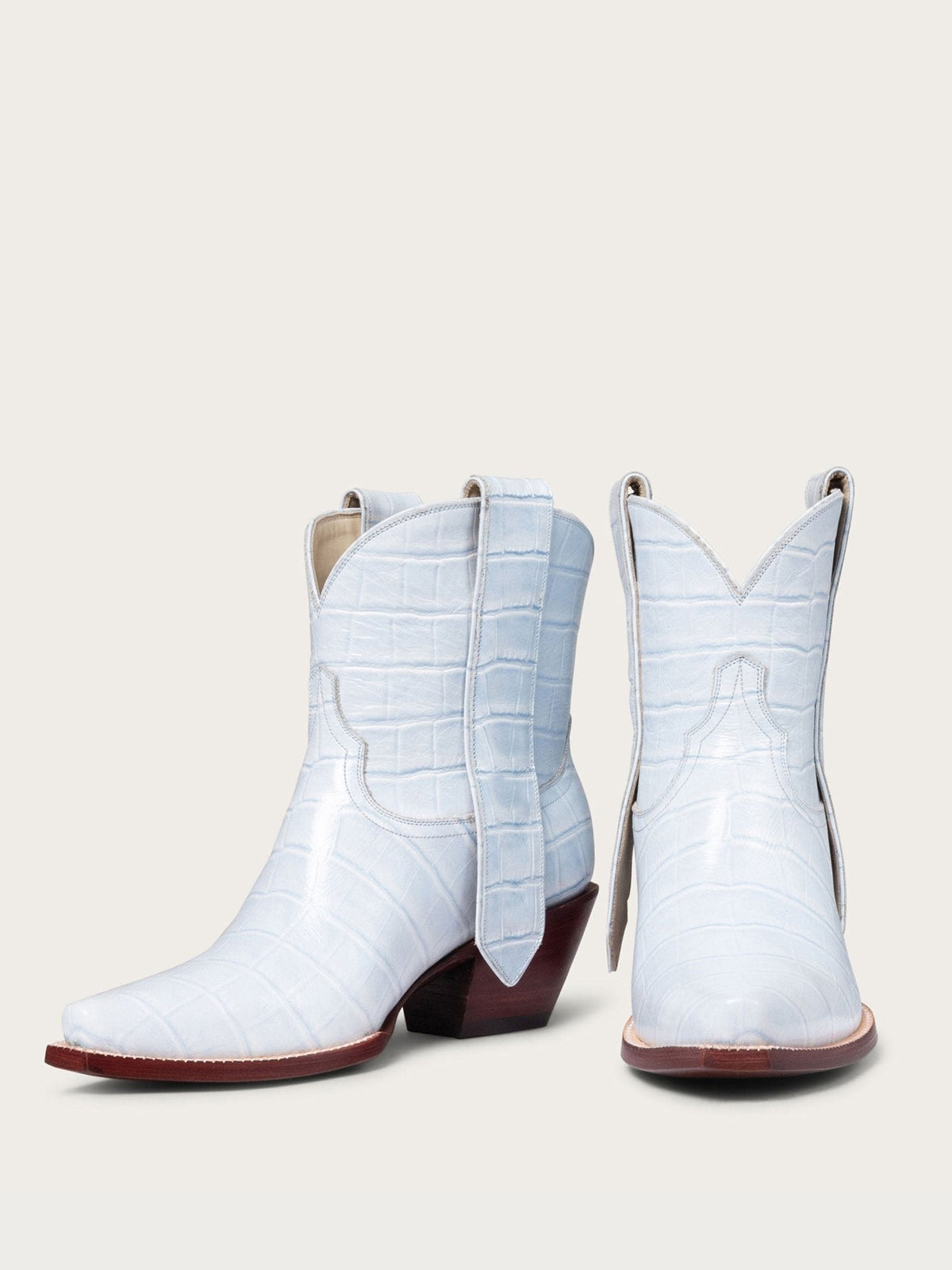 Blue Crocodile Pattern Snip-Toe Elongated Mule Ear Pull Ankle Cowgirl Boots