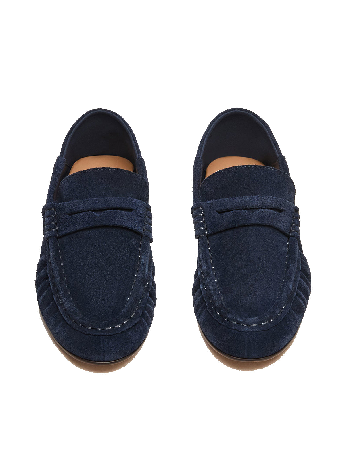 Navy Faux Suede Round-Toe Stylish Slip-On Loafers Flats