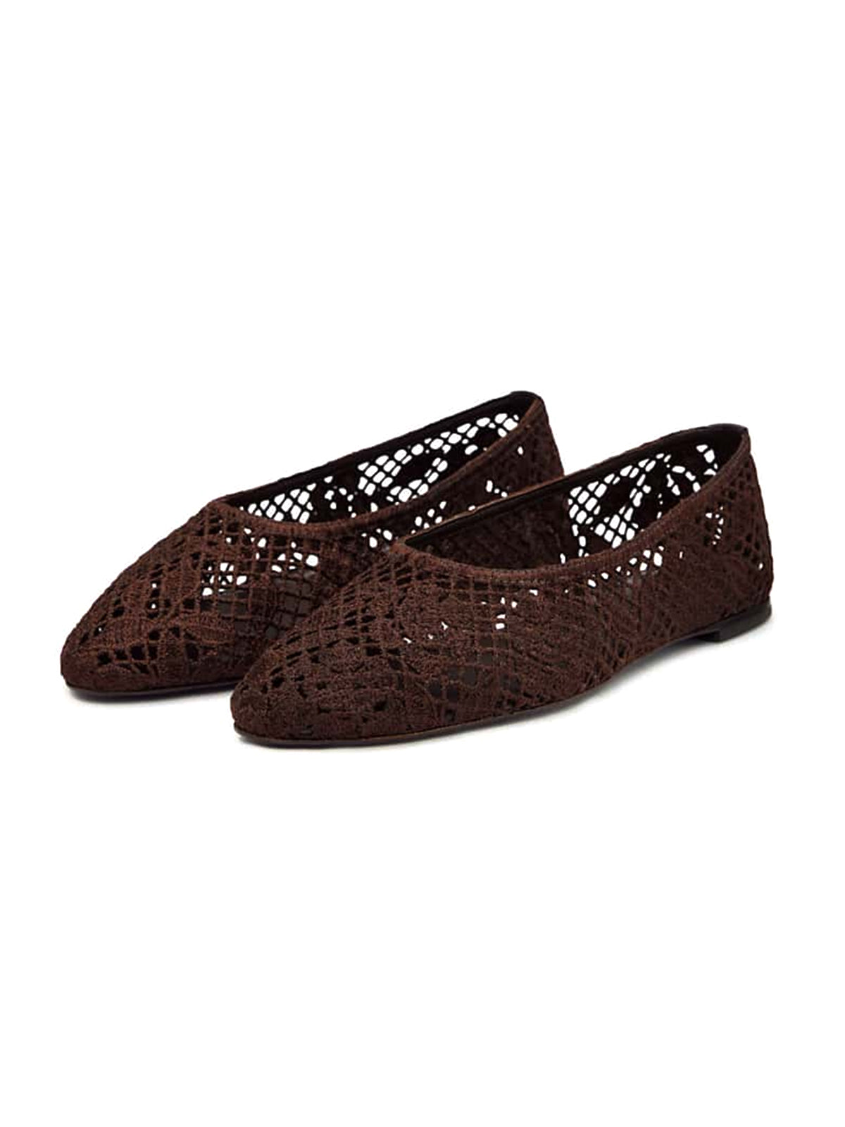 Chocolate Woven Round-Toe Floral Embroidery Slip-On Flats