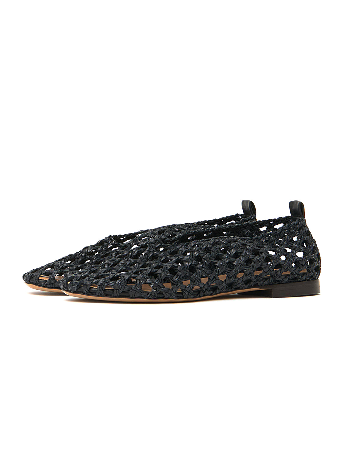 Black Woven Vegan Leather Round-Toe Simple Slip-On Flats