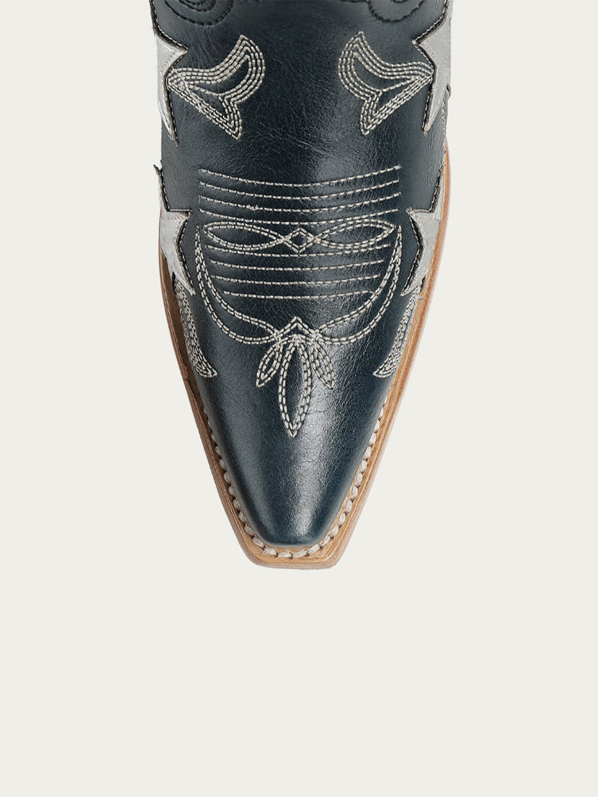 Navy Snip-Toe Star Inlay With Embroidery Ankle Cowgirl Boots