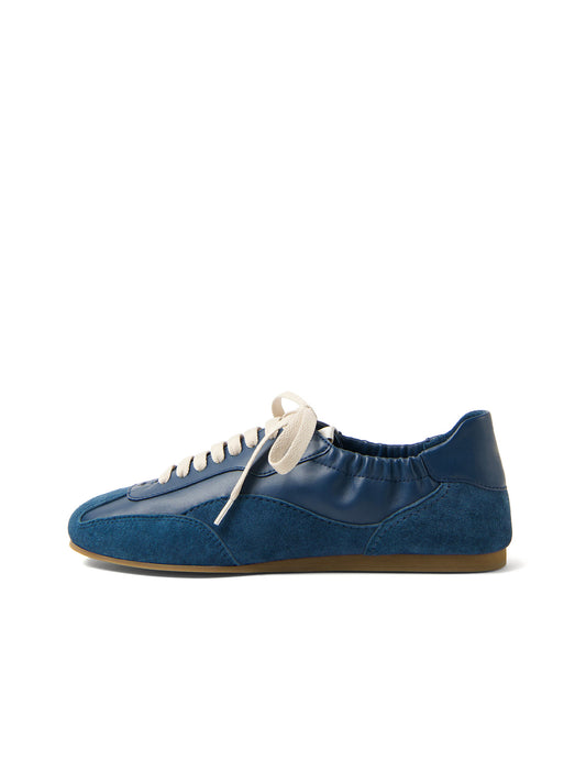 Blue Round-Toe Lace-Up Classic Sneakers Flats