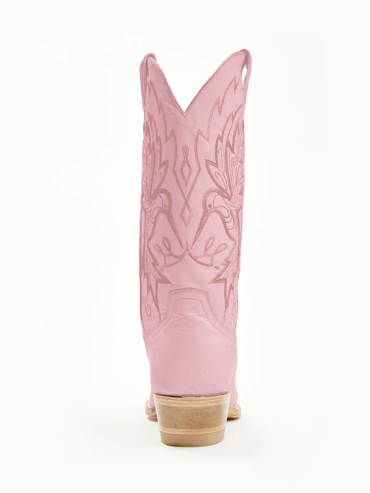 Розови каубойски ботуши с бродерия от птици и къси пръсти до средата на прасеца