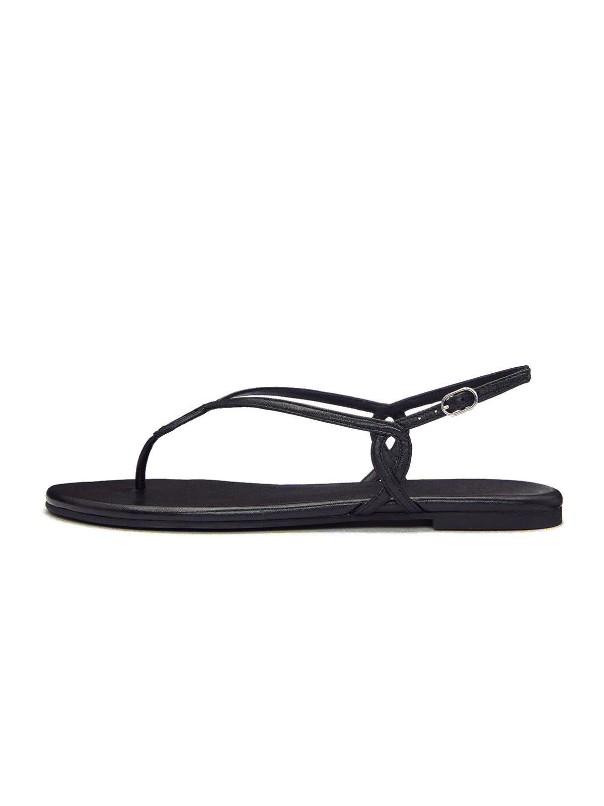 Black Round-Toe Strappy And Ankle Strap Sandals Flats