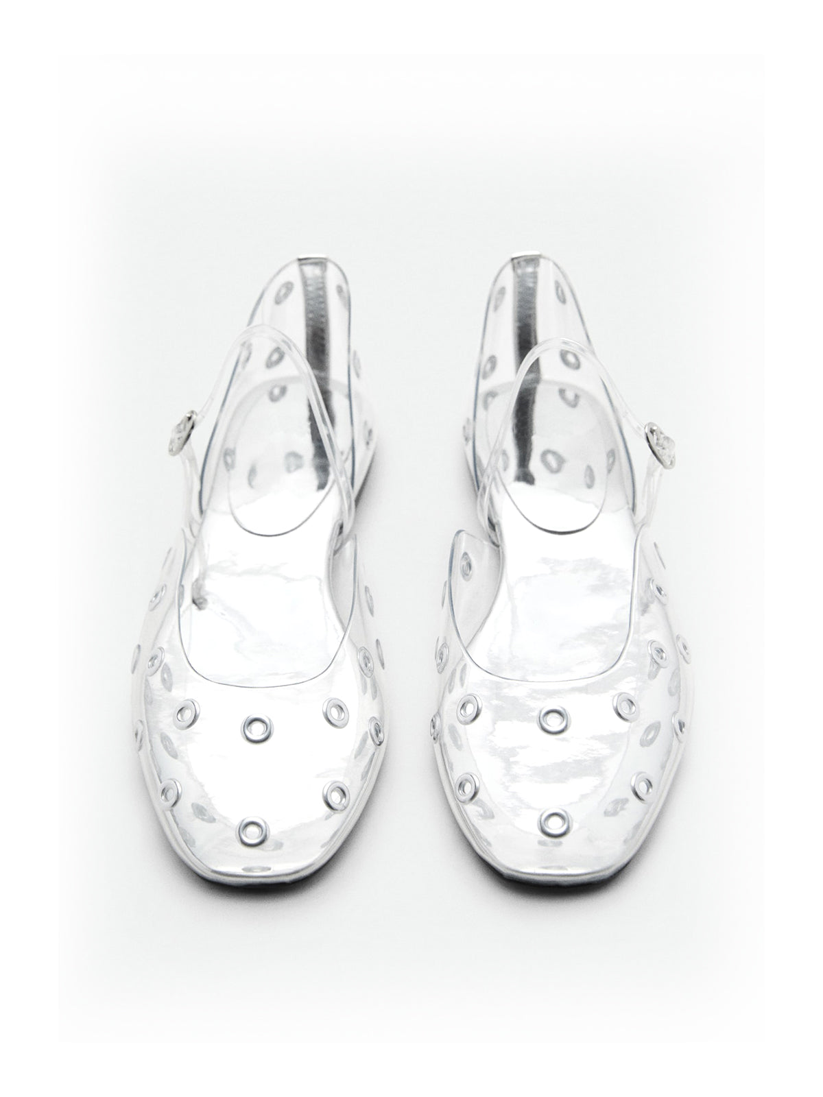 Transparent Film TPU Square-Toe Bridge Strap Flats With Eyelets