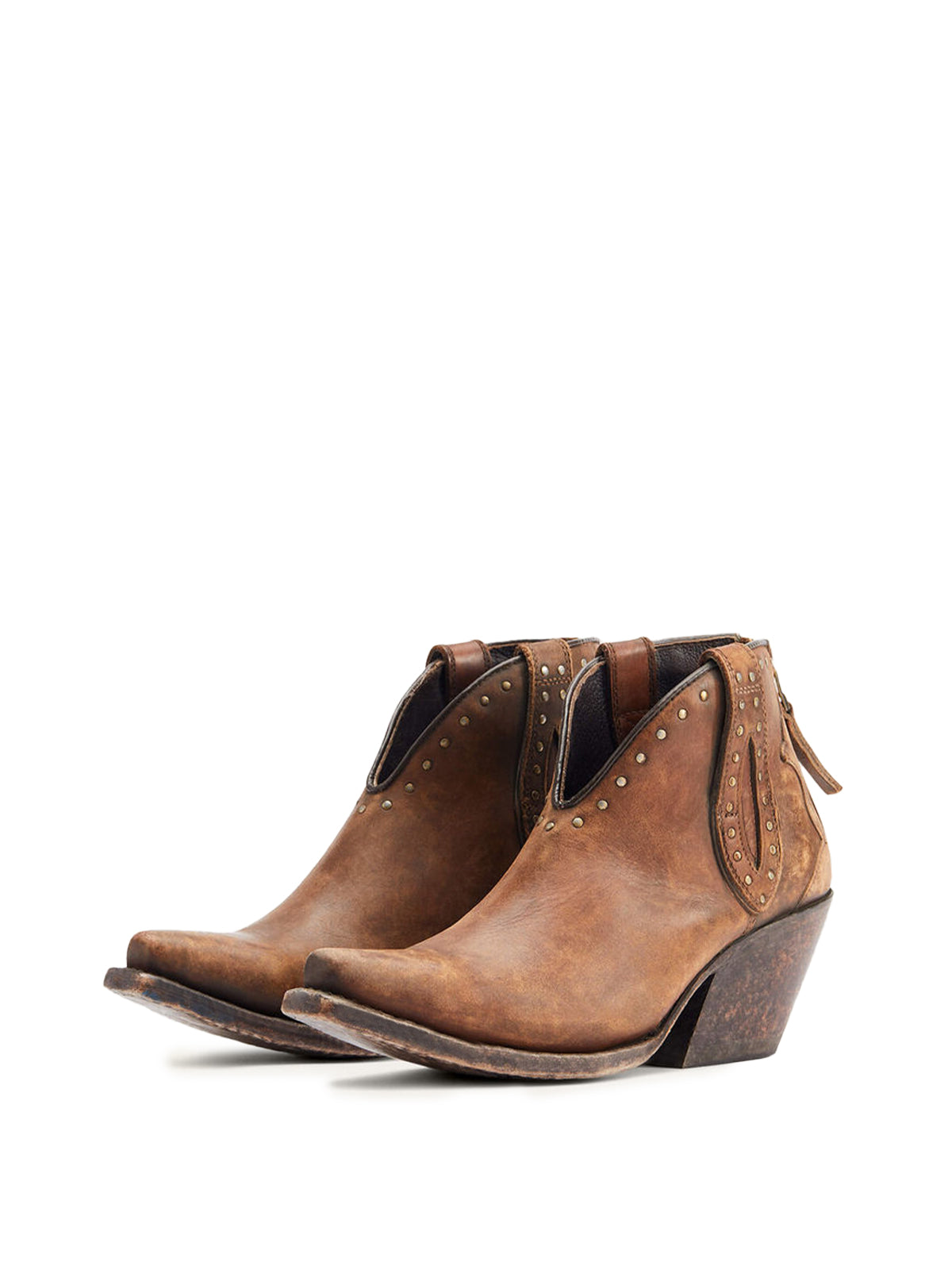 Distressed Brown Snip-Toe Studded Cowgirl Short Ankle Western Boots