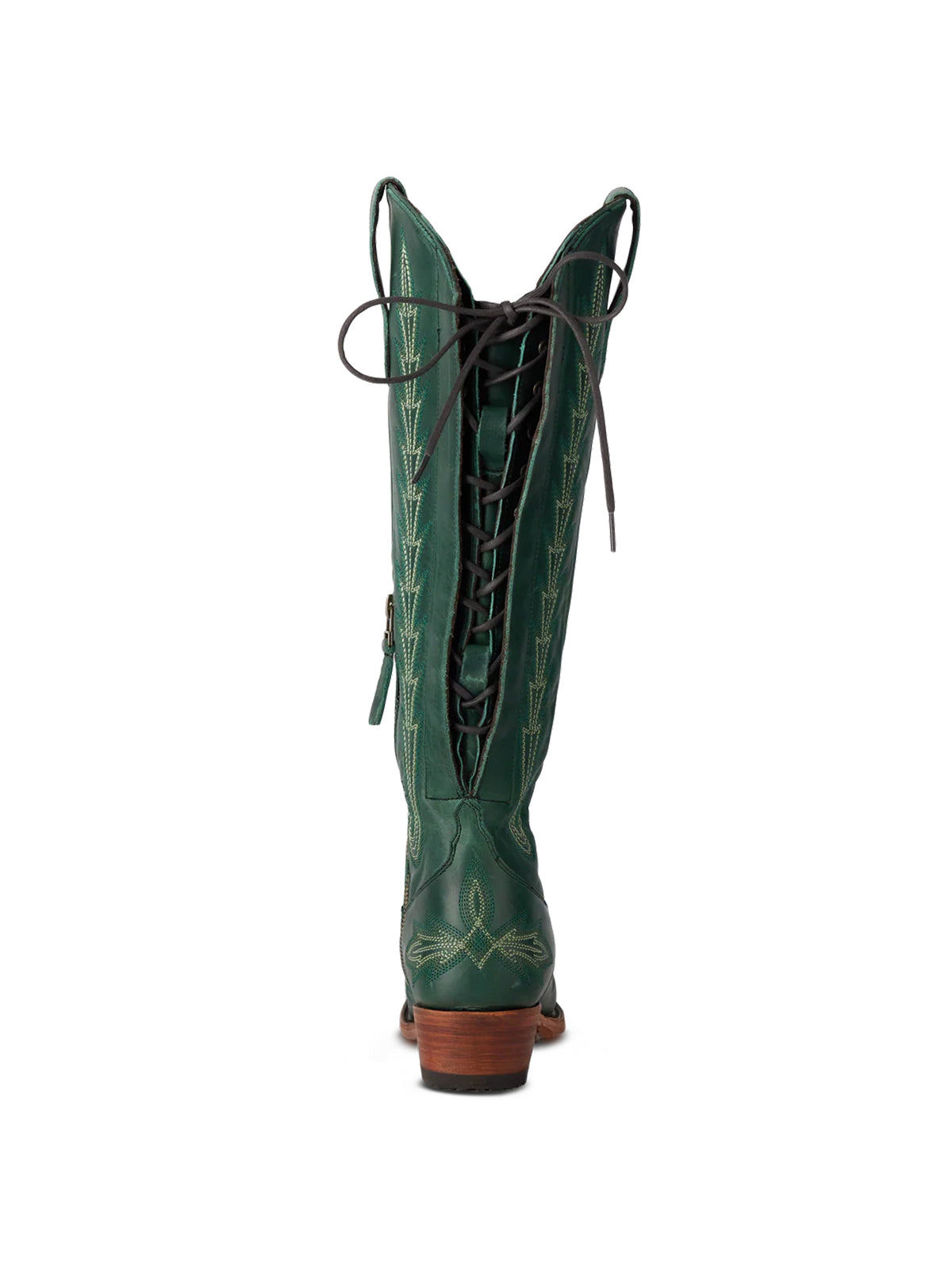 Snip-Toe Embroidery Half-Zip Back Lace-Up Knee High Cowgirl Boots - Green