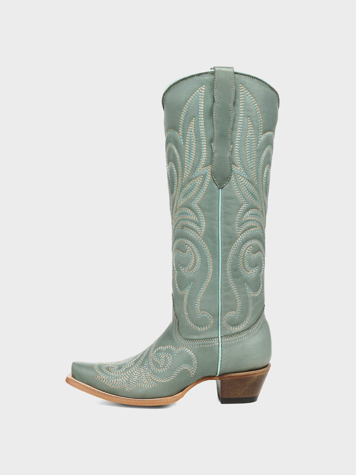 Aqua Snip-Toe Chic Western Embroidery Knee High Cowgirl Boots