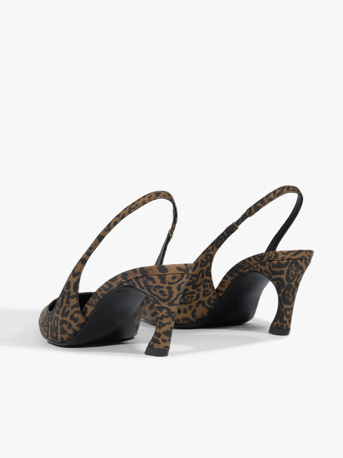 Slingback Pointed-Toe Simple Kitten Heels - Leopard Satin
