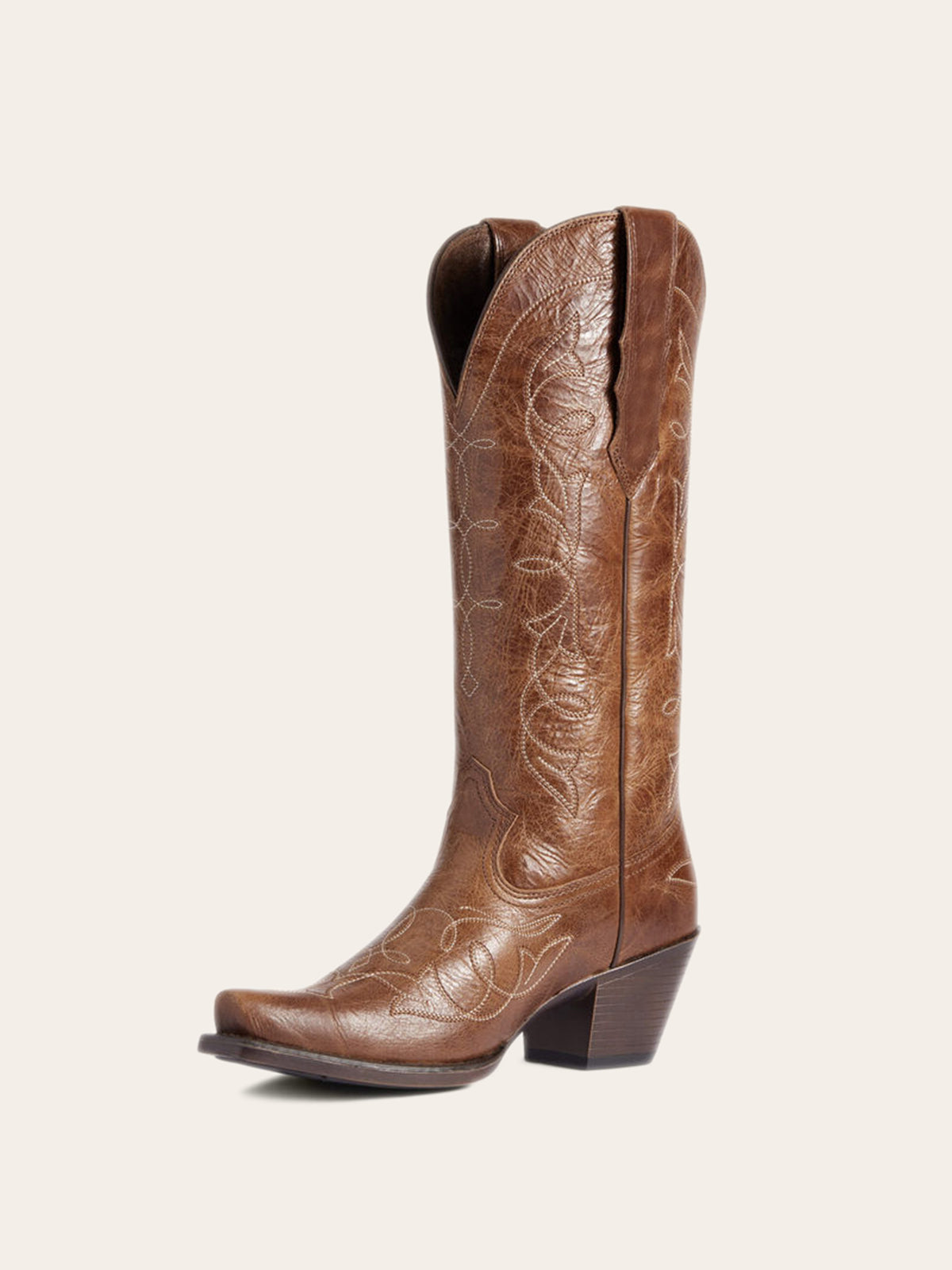 Dark Tan Embroidery Snip-Toe Wide Mid Calf Cowgirl Boots