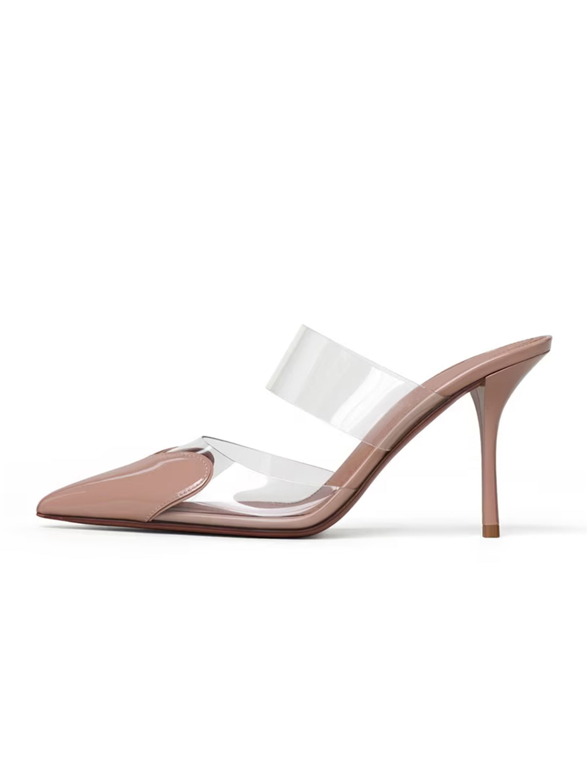 Patent Khaki And TPU Transparent Film Pointed-Toe Slip-On High Heels