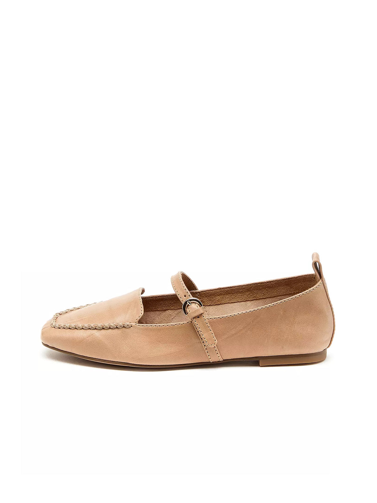 Taupe Square-Toe Slip-On Mary Jane Flats Loafers