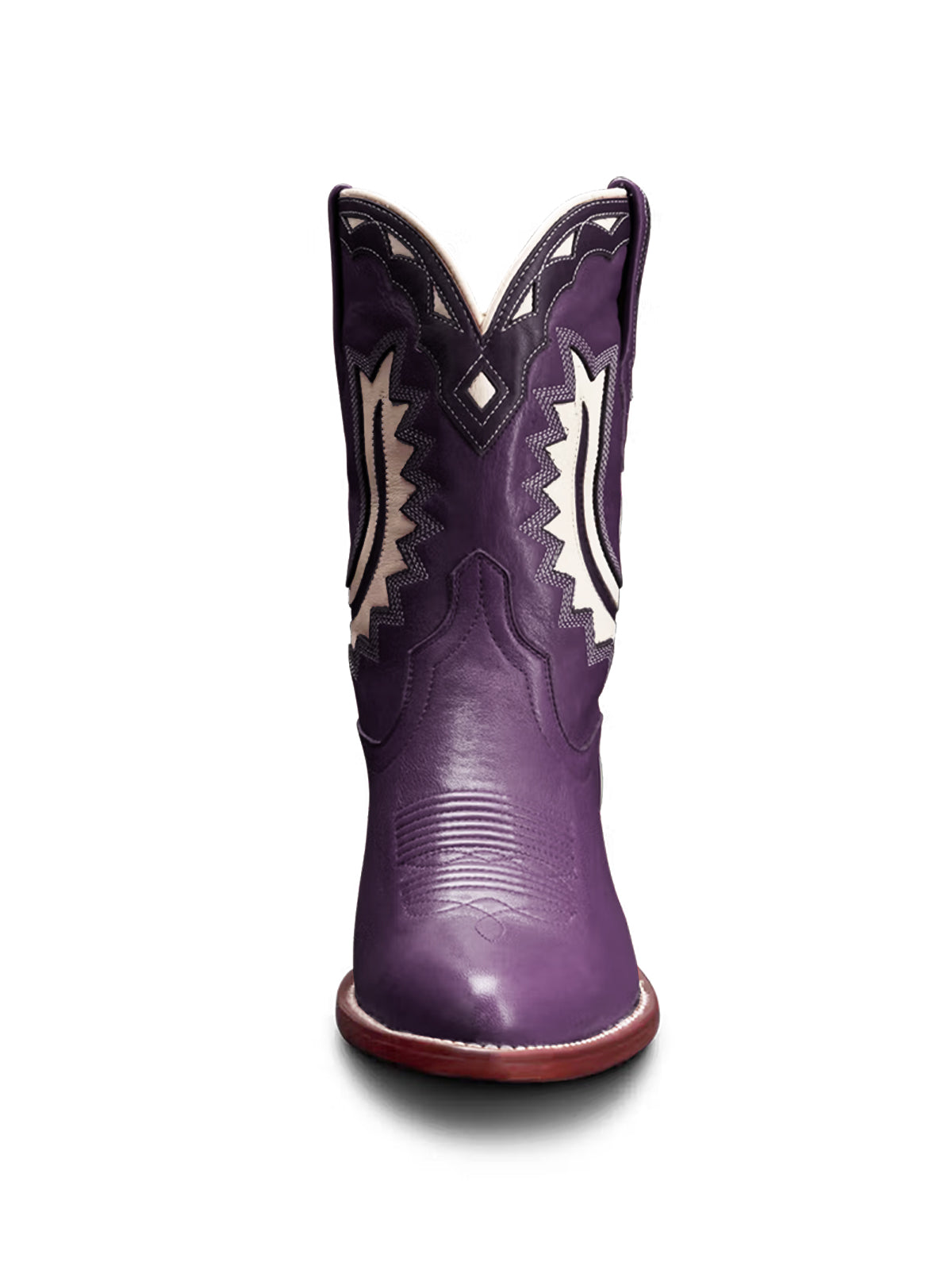 Dark Purple Almond-Toe Horseshoe Inlay Cowgirl Ankle Boots