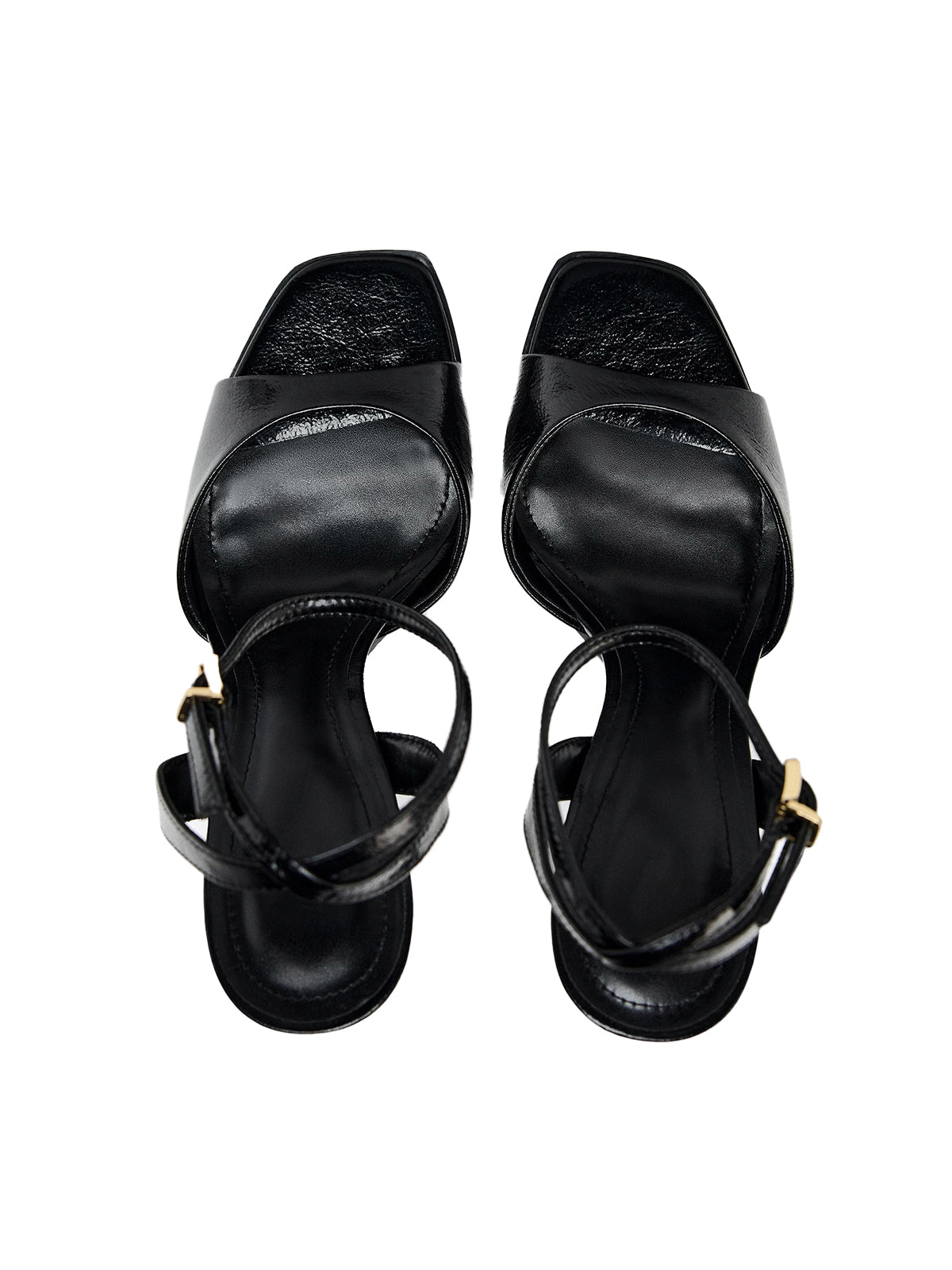 Ankle Strap Square-Toe Slingback High Heels - Black