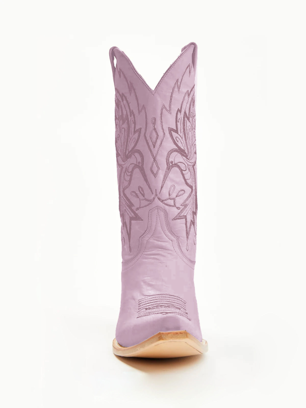 Каубойски ботуши до средата на прасеца с бродерия от лавандулови къси пръсти и ярки птици