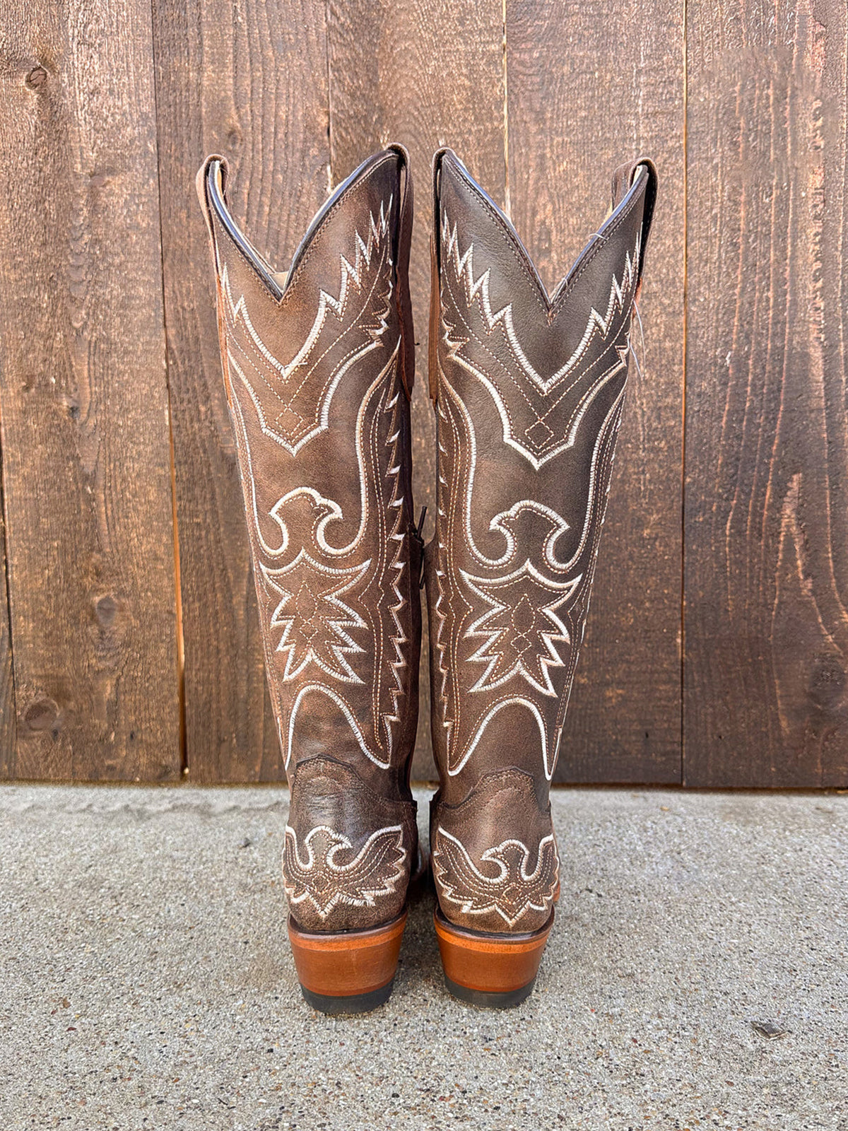 White Eagle Embroidery Snip-Toe Wide Calf Knee High Tall Cowgirl Boots - Brown