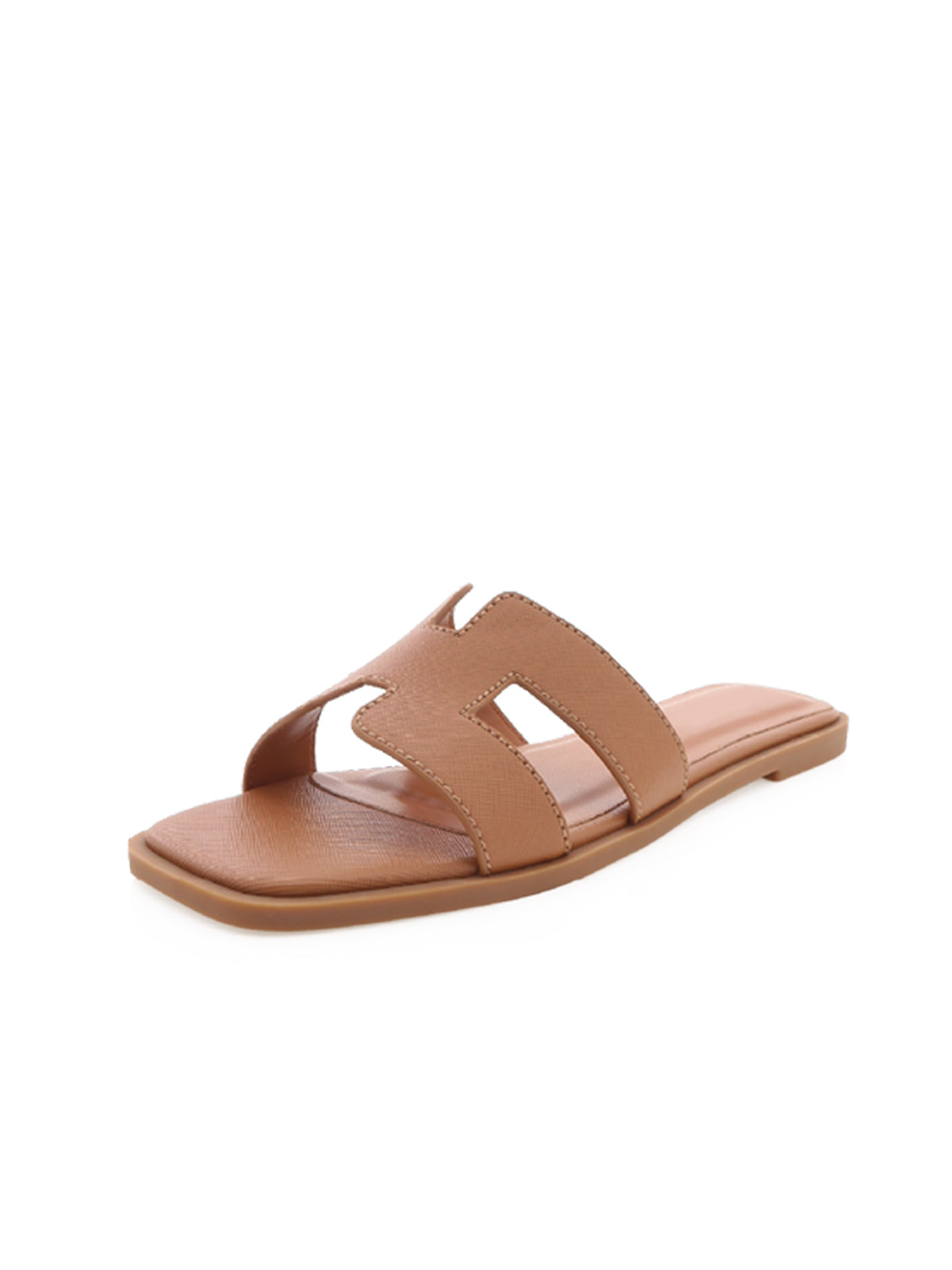 Tan Open Square-Toe Slip-On Simple Sandals Flats