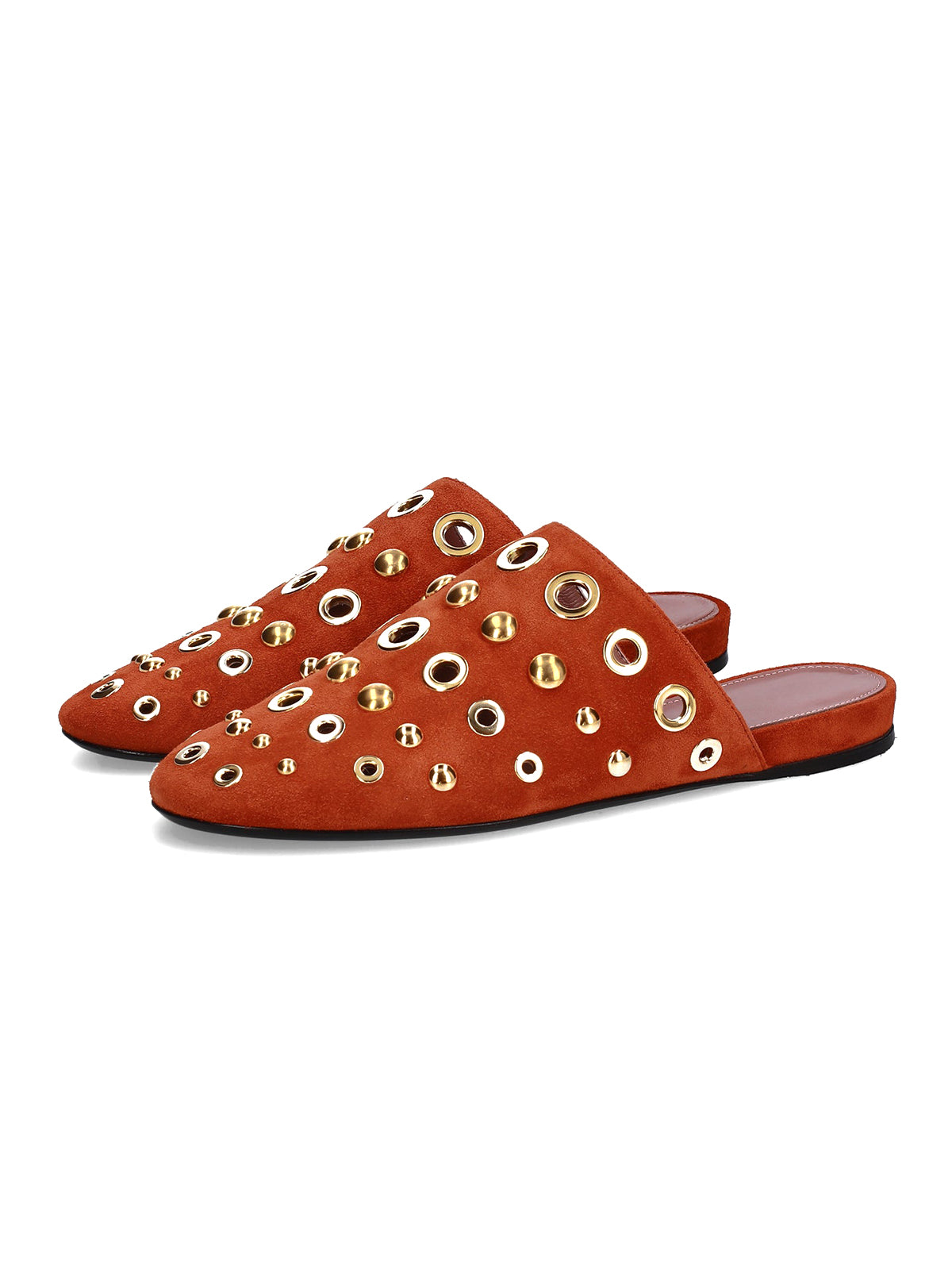 Caramel Faux Suede Round-Toe Eyelets And Studs Loafers Flats