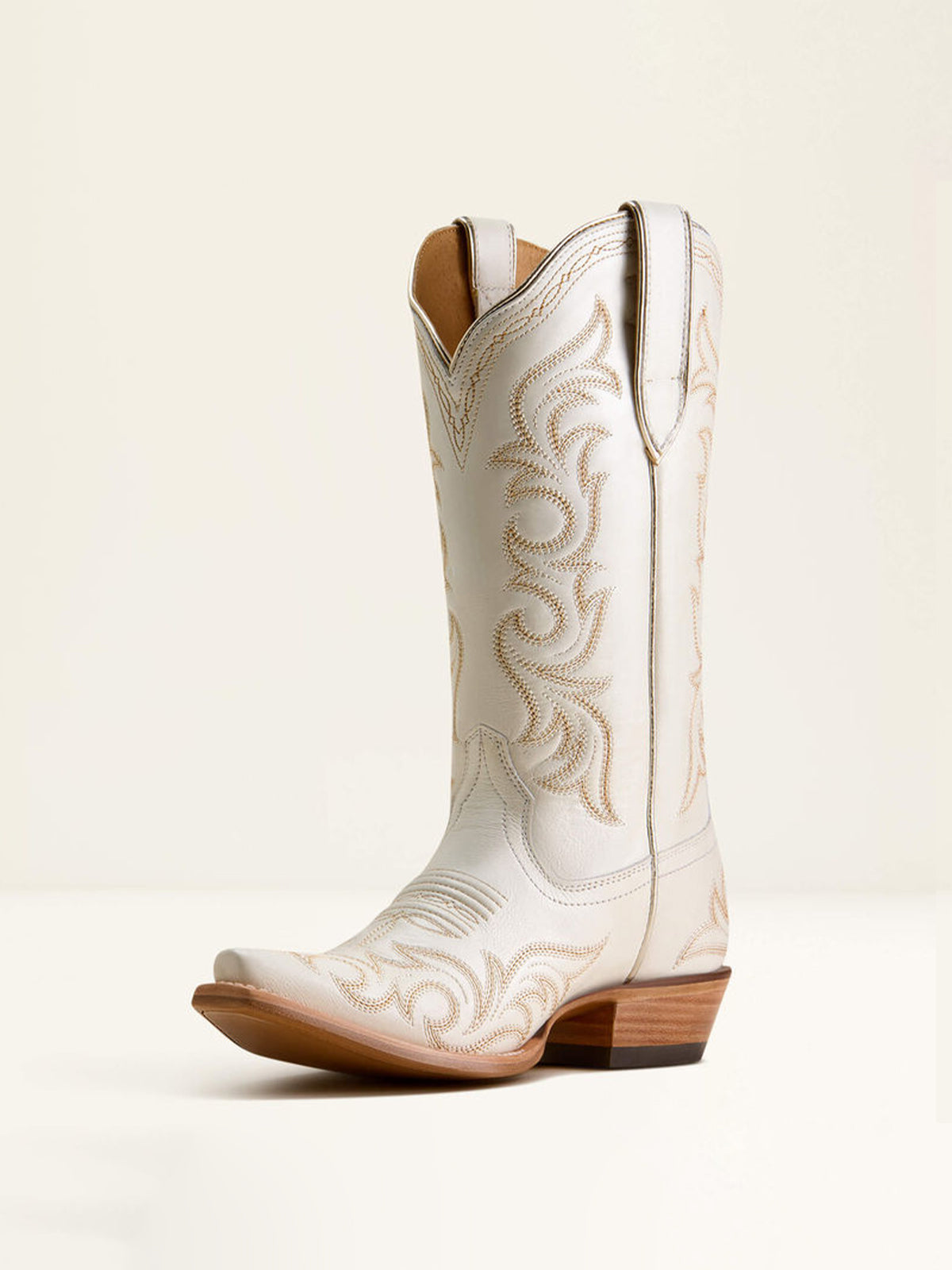Ivory Embroidery Snip-Toe Mid Calf Western Boots For Women
