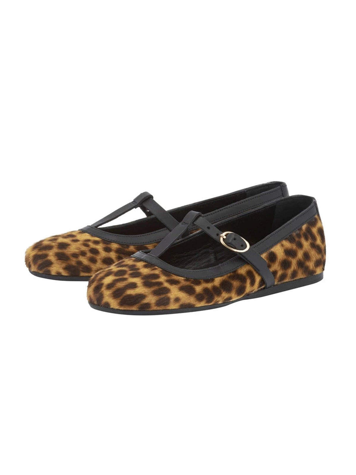 Leopard Print Round-Toe T-Strap Chic Ballet Flats