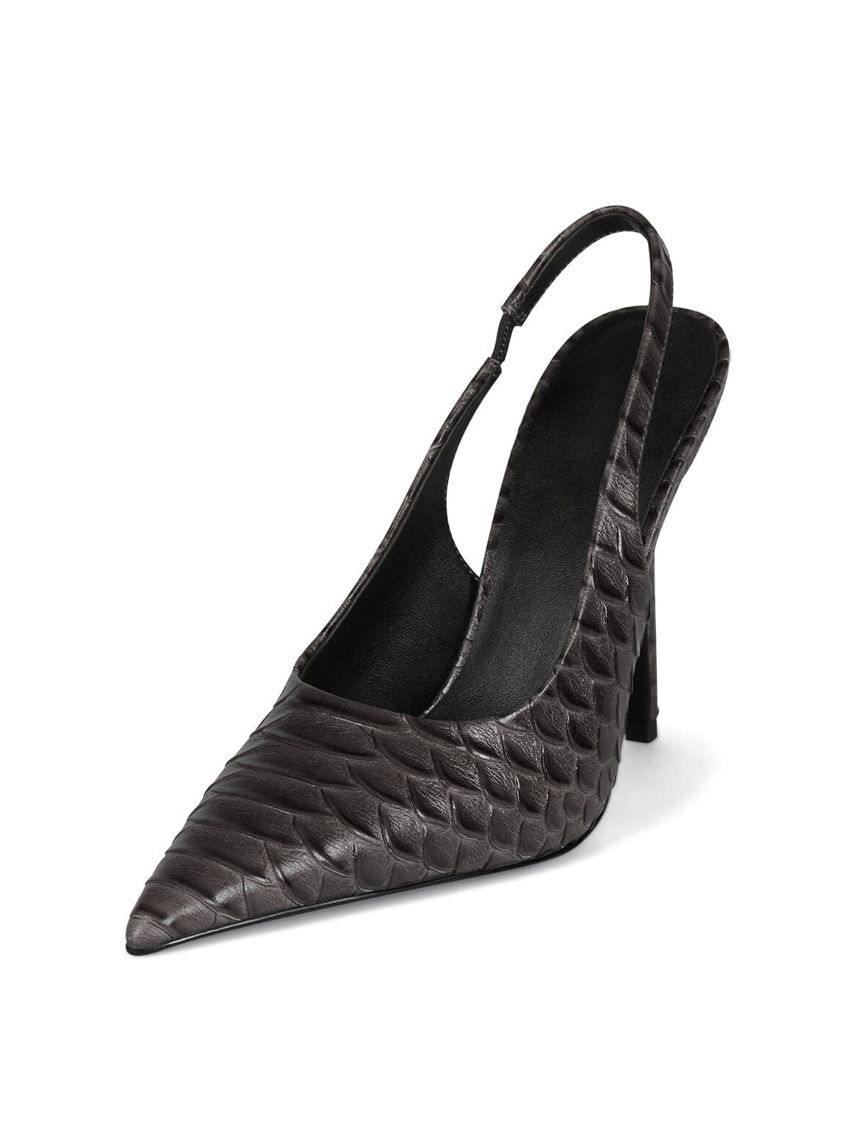 Gray Snakeskin Print Pointed-Toe Slip-On Slingback Chic High Heels