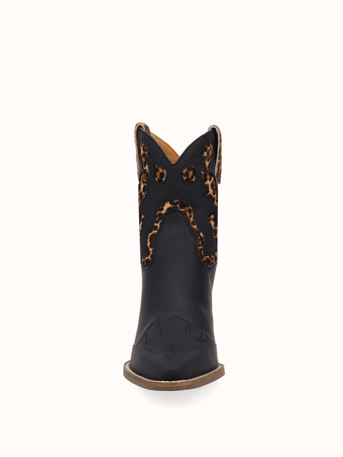 Black And Leopard Pattern Snip-Toe Sleek Ankle Cowgirl Boots
