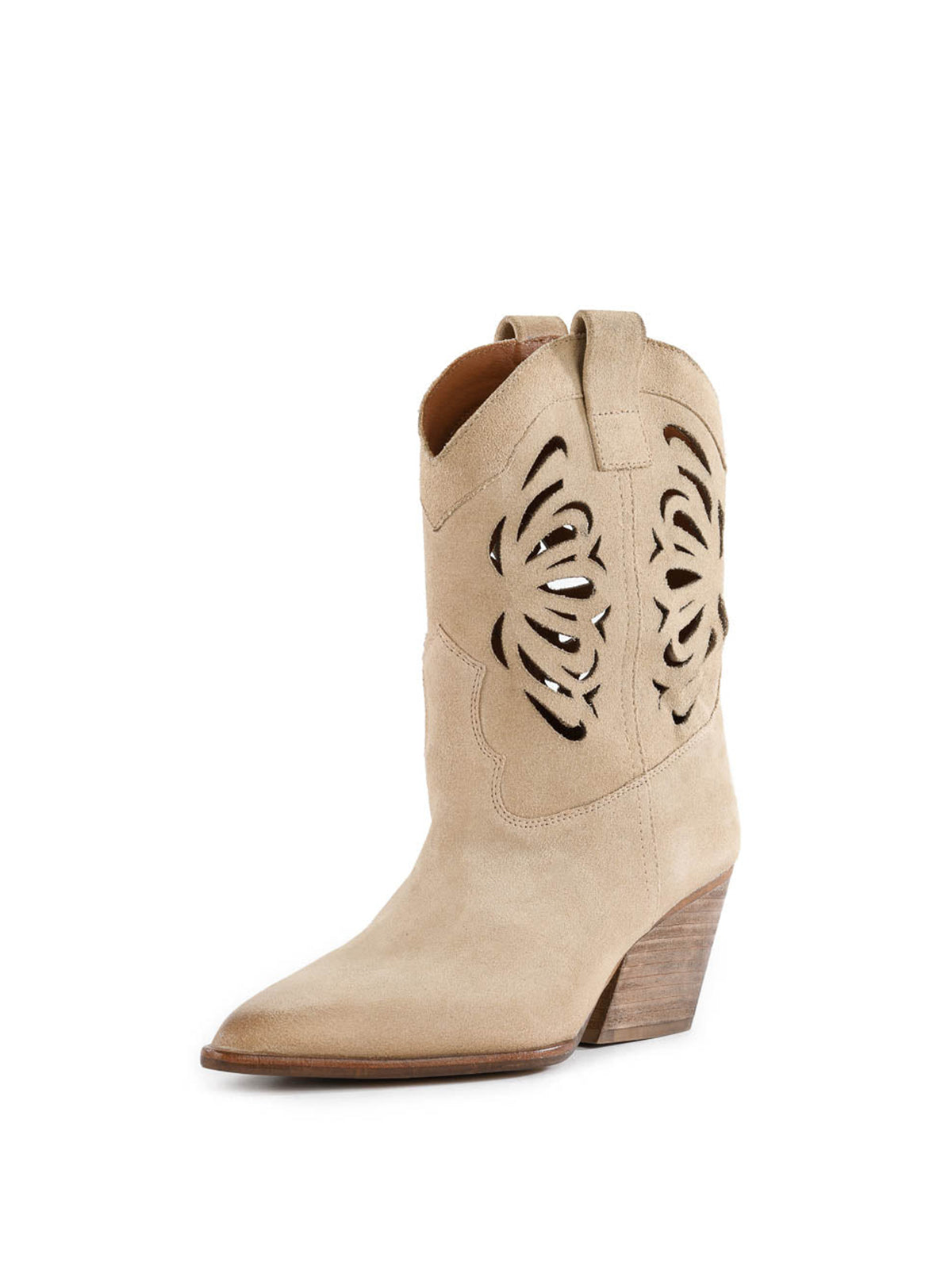 Sand Faux Suede Pointed-Toe Chic Cutout Ankle Cowgirl Boots