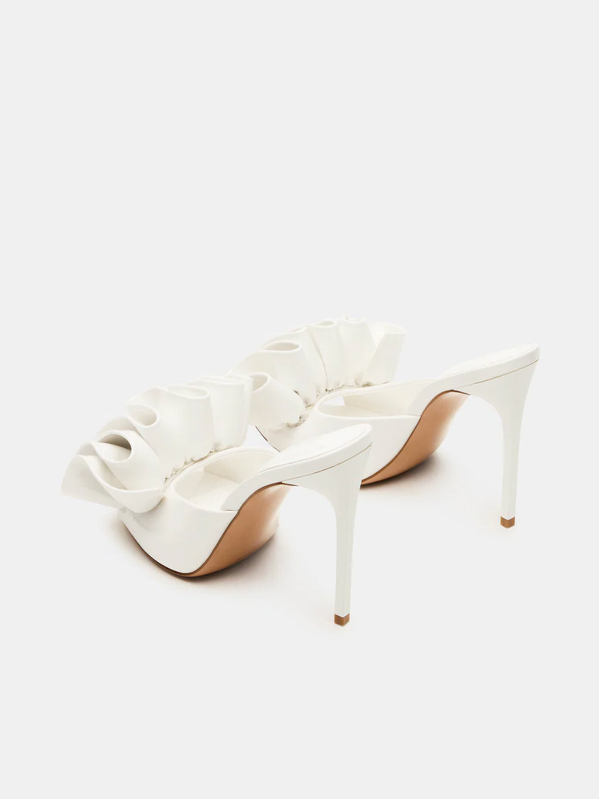 Pointed-Toe Slip-On Ruffle High Heels - Patent White