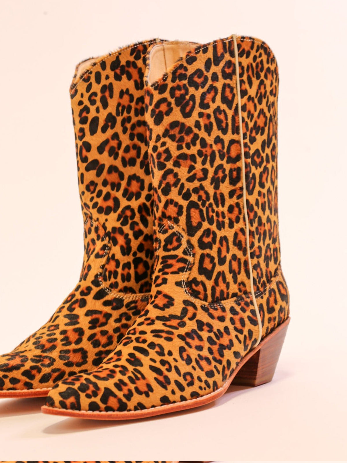 Classic Leopard Print Round-Toe Back Full-Zip Simple Cowgirl Boots