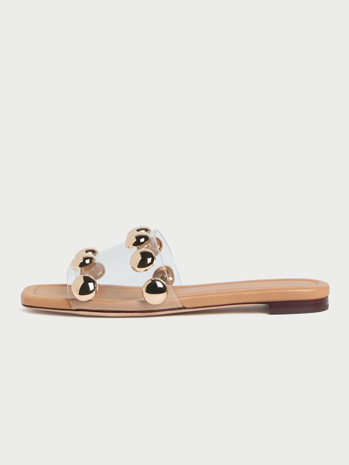 TPU Transparent Film Square-Toe Big Studs Flats Chic Sandals