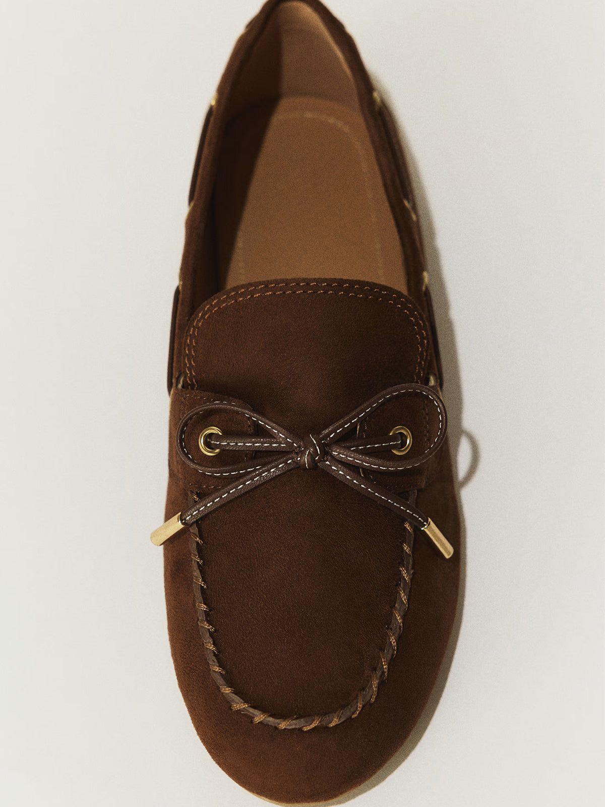 Coffee Faux Suede Round-Toe Front Chic Bow Slip-On Flats