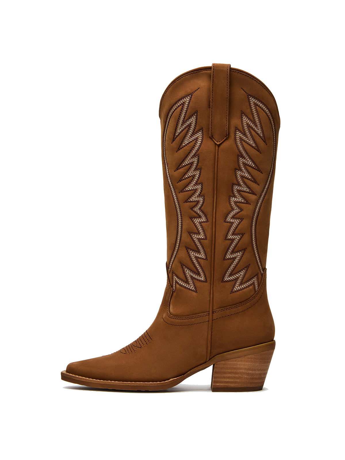 Cognac Pointed-Toe Wings Embroidery Mid Calf Cowgirl Boots