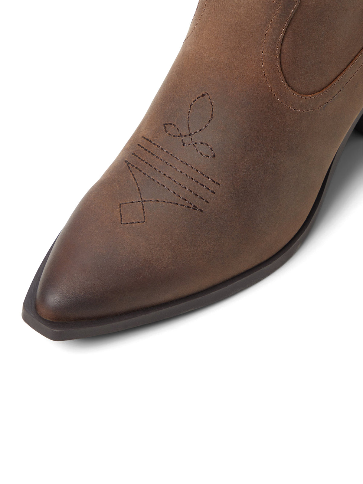 Brown Pointed-Toe Padded Inlay Full-Zip Mid Calf Cowgirl Boots