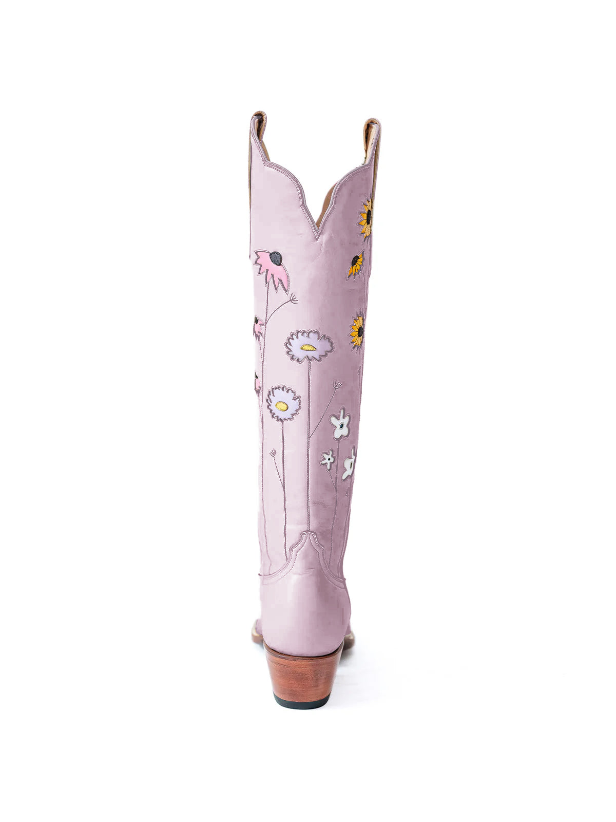 Light Purple Almond-Toe Colorful Flowers Inlay Wide Calf Knee High Cowgirl Boots