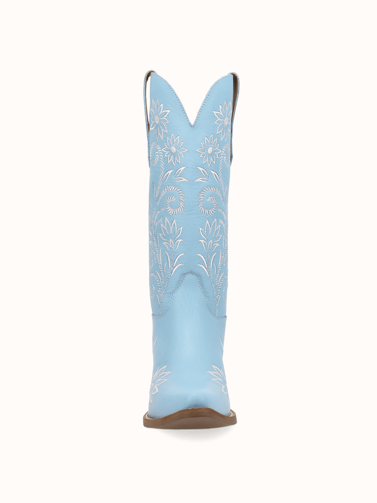Blue Snip-Toe White Flowers Embroidery Chic Mid Calf Cowgirl Boots