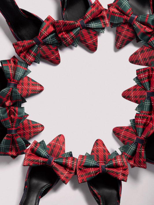 Red Stripe Satin Pointed-Toe Big Front Bow High Heels