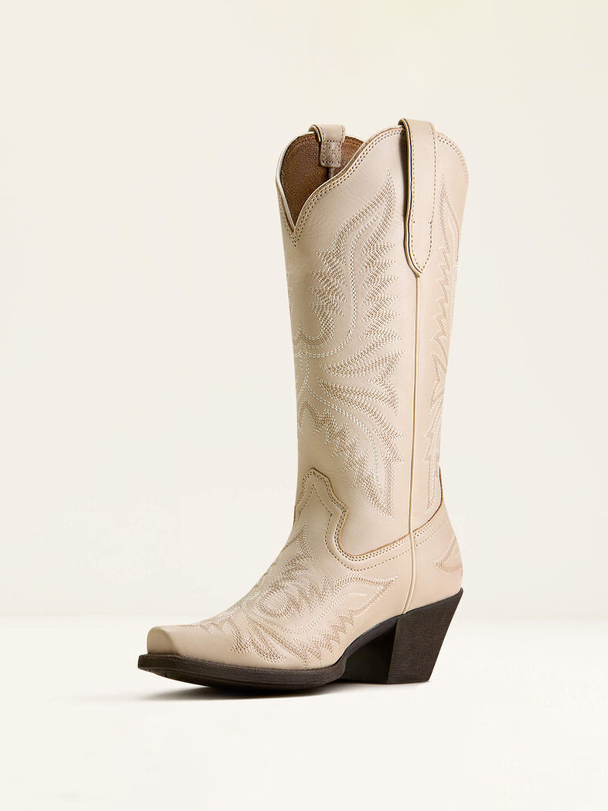 Cream Snip-Toe Western Embroidery Mid Calf Cowgirl Boots For Women
