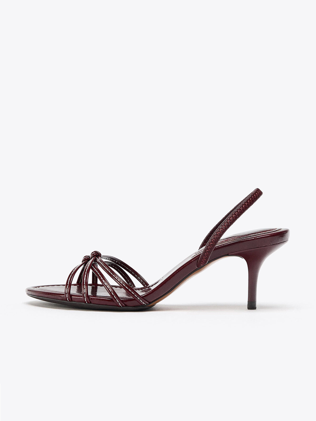 Burgundy Round-Toe Front Crossed Straps Slingback Kitten Heels