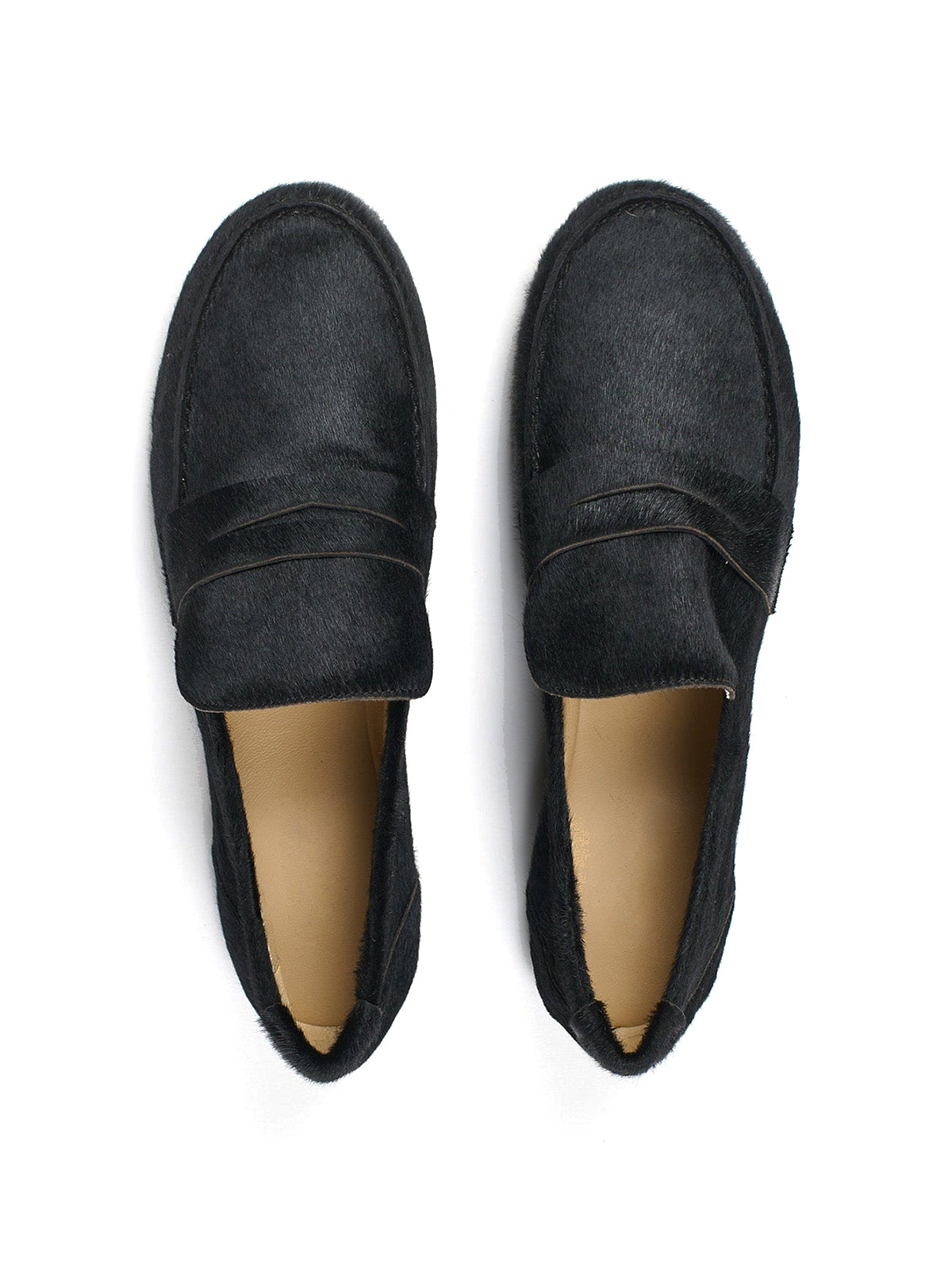 Black Pony Hair Vegan Leather Round-Toe Slip-On Chic Flats