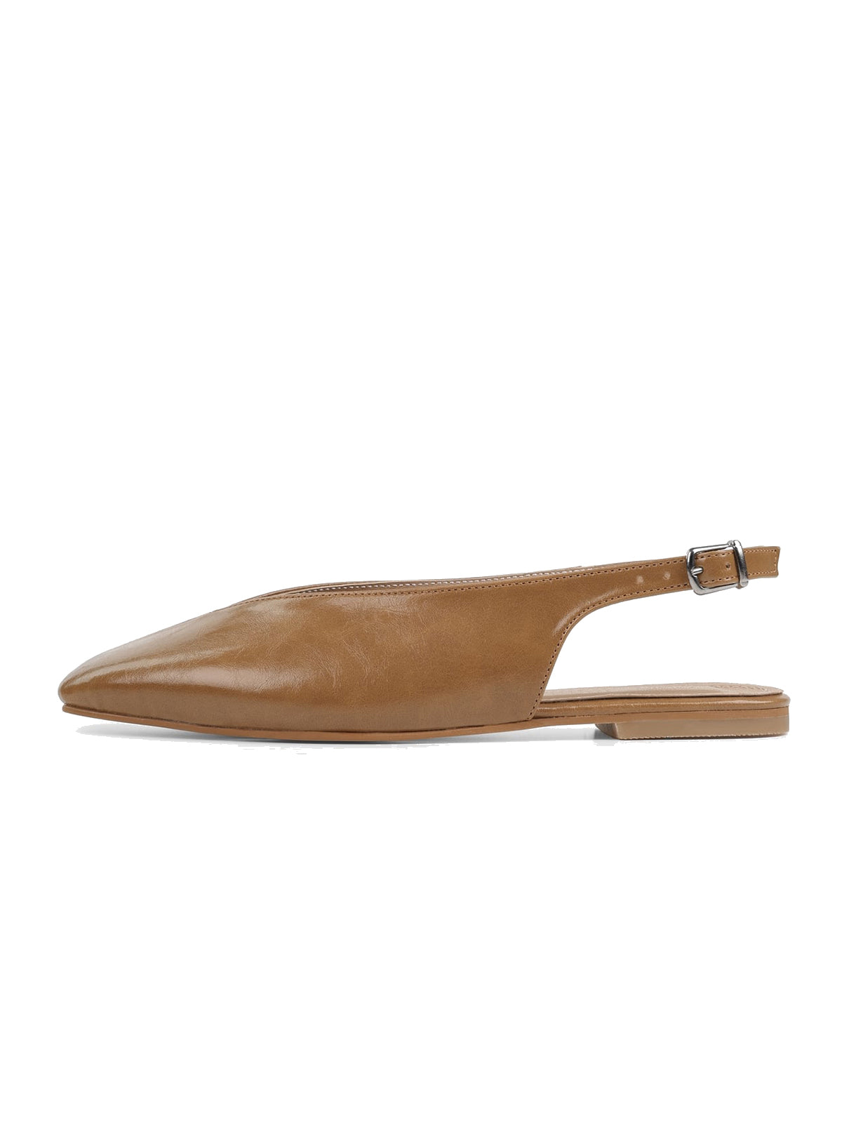 Camel Square-Toe Classic Buckle Back Strap Slip-On Flats