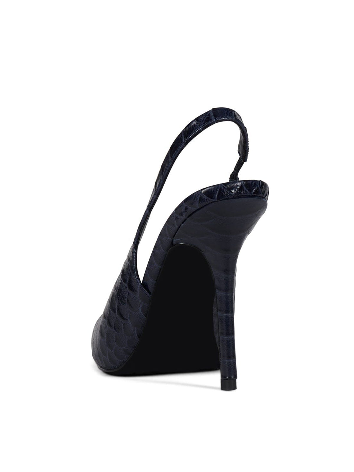 Navy Snakeskin Print Pointed-Toe Slip-On Slingback Chic High Heels