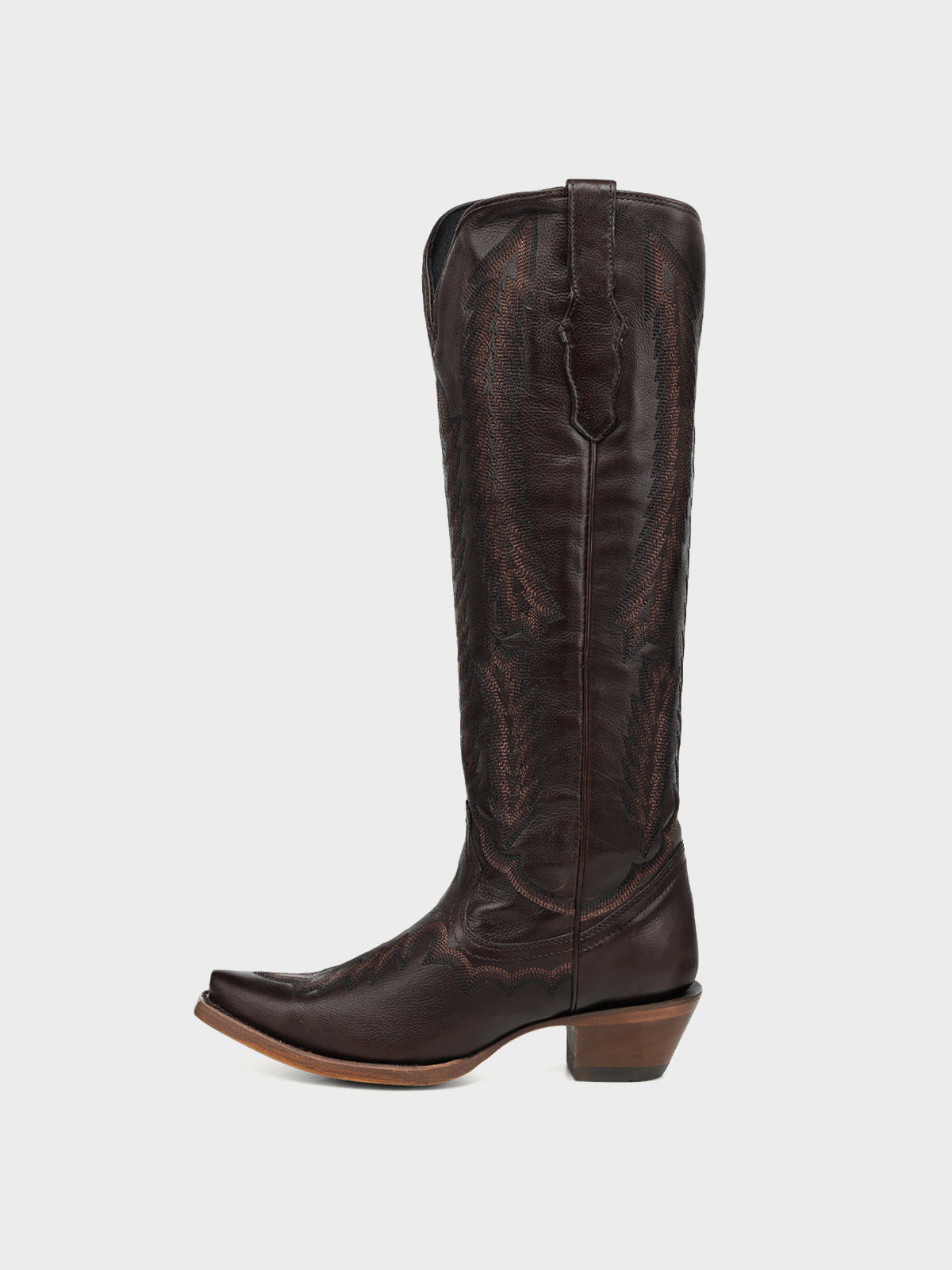 Chocolate Sleek Snip-Toe Chic Embroidery Half-Zip Knee High Cowgirl Boots