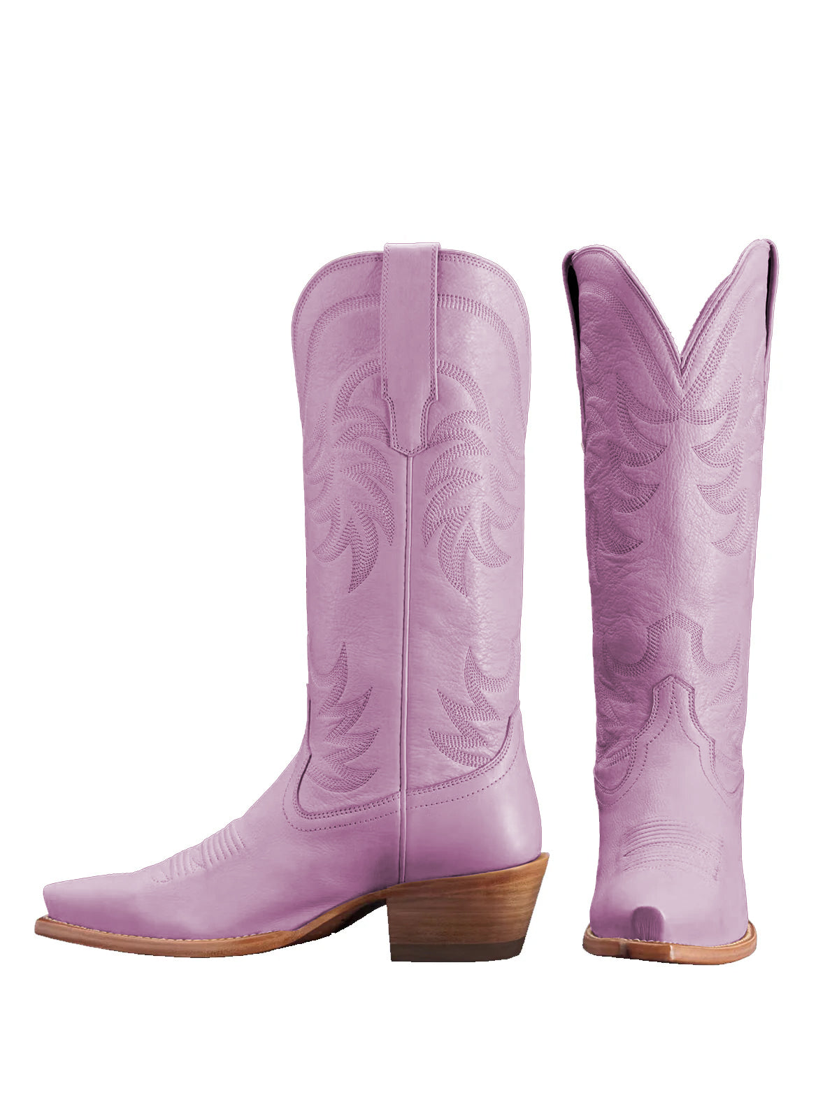 Purple Snip-Toe Embroidery Wide Calf Knee High Cowgirl Boots